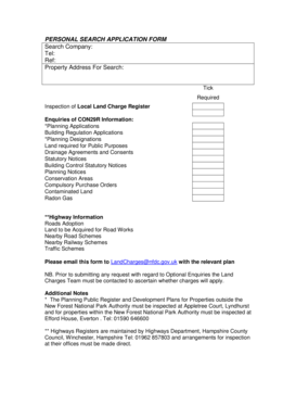 Personal Search Application Form