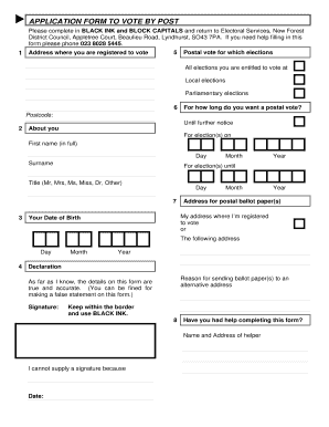 UK Postal Vote Application Form