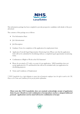 NHS Lanarkshire Staff Nurse Neonatal Application Form