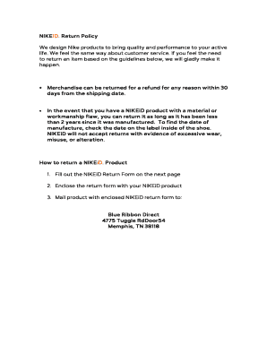 NIKEiD Return Policy Form