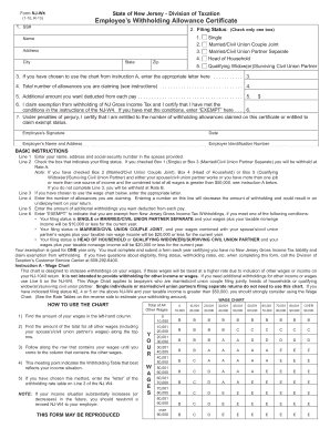 New Jersey Employee’s Withholding Allowance Certificate
