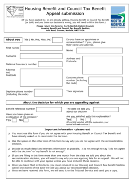 Housing Benefit and Council Tax Benefit Appeal Form