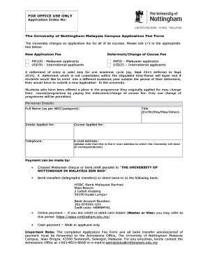 University of Nottingham Malaysia Application Fee Form