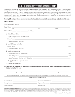 Arizona US Residency Verification Form