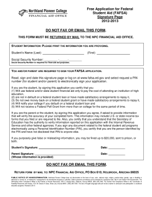 FAFSA Signature Page 2012-2013