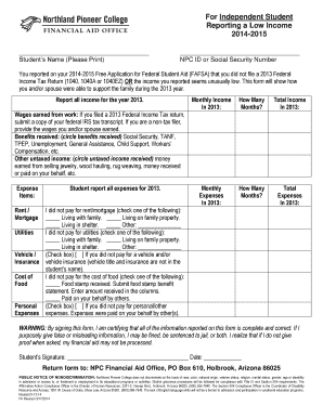 Independent Student Low Income Report