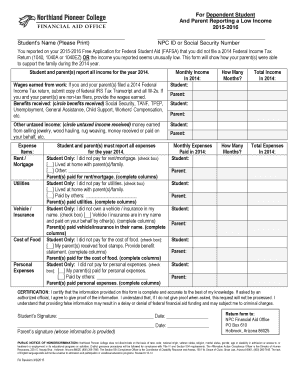 2015-2016 Low Income Verification Form