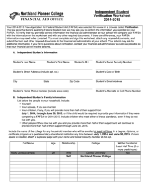 Independent Student Verification Worksheet