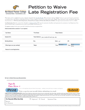 Petition to Waive Late Registration Fee
