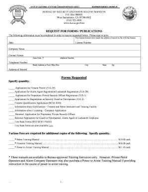California Bureau of Security and Investigative Services Form Request