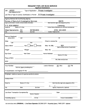 California Private Investigator Live Scan Form