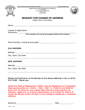California Change of Address Request