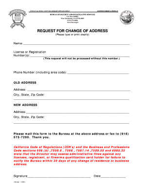 California Change of Address Request