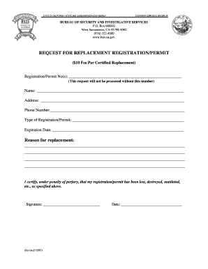 California Replacement Registration/Permit Request