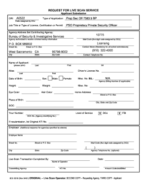 California Proprietary Private Security Officer Live Scan Form