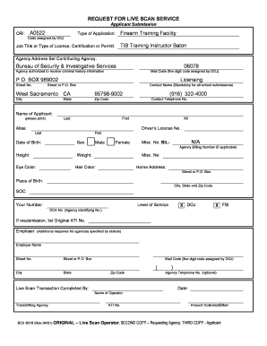 California Training Instructor Baton Live Scan Form