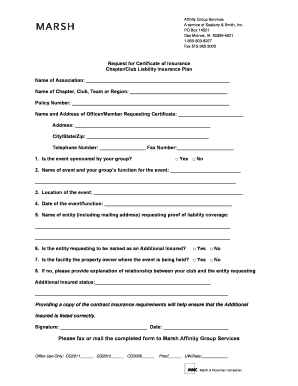 Request for Certificate of Insurance