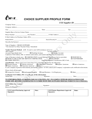 UGI Supplier Profile Form