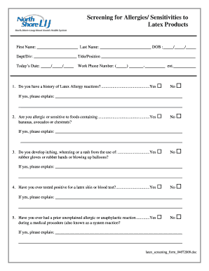 Latex Allergy Screening Form