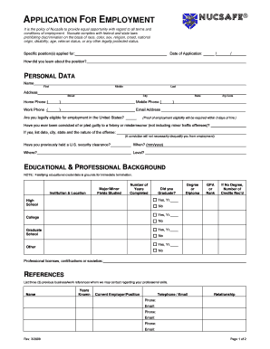 Nucsafe Employment Application Form