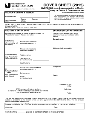 LCM Examinations Cover Sheet