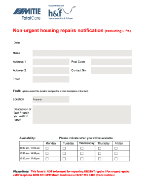 Non-Urgent Housing Repairs Notification
