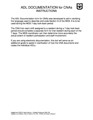 ADL Documentation Form for CNAs