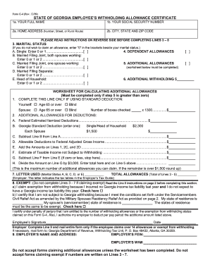 Georgia Employee’s Withholding Allowance Certificate