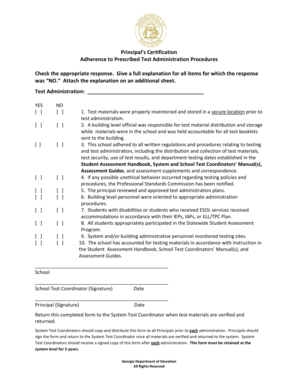 Principal's Certification of Test Administration