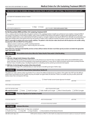 New York Medical Orders for Life-Sustaining Treatment (MOLST) Form