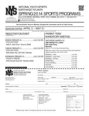 National Youth Sports Registration Form