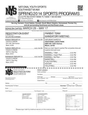 National Youth Sports Registration Form