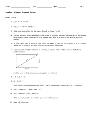 Algebra 1A Second Semester Review