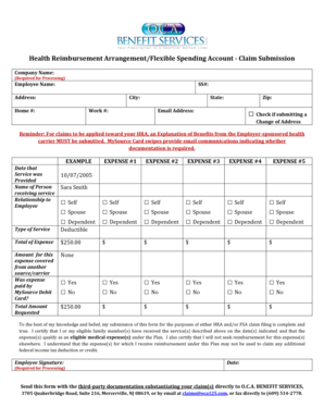 Health Reimbursement Arrangement Claim Form