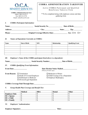 COBRA Administration Takeover Form