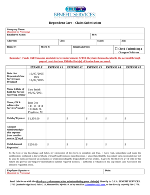Dependent Care Claim Submission Form