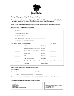 Kalahari Resort Package Delivery Form