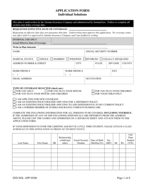 Summa Insurance Individual Solutions Application Form