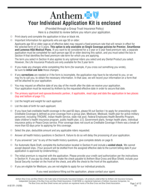 Anthem Individual Enrollment Application