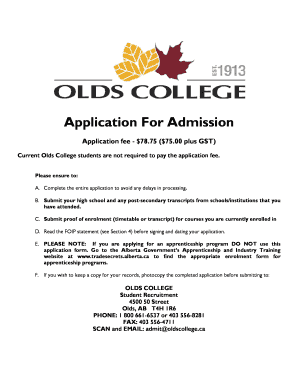 Olds College Application for Admission