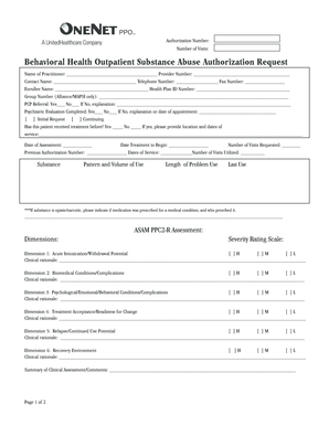 Behavioral Health Outpatient Substance Abuse Authorization Request