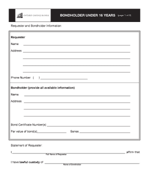Ontario Savings Bonds Bondholder Under 16 Years Form