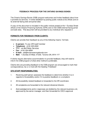 Ontario Savings Bonds Feedback Form