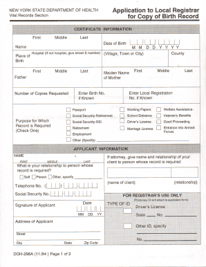 New York Birth Record Application