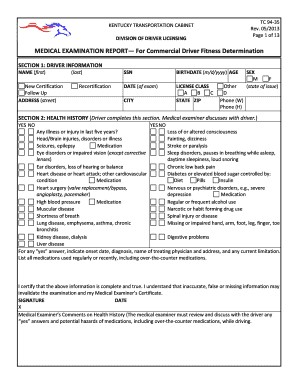 Kentucky Commercial Driver Medical Examination Report