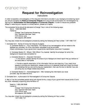 Request for Reinvestigation of Background Check
