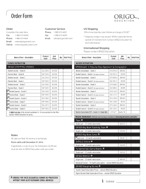 ORIGO Education Order Form