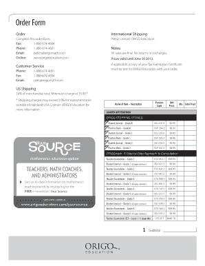 ORIGO Education Order Form