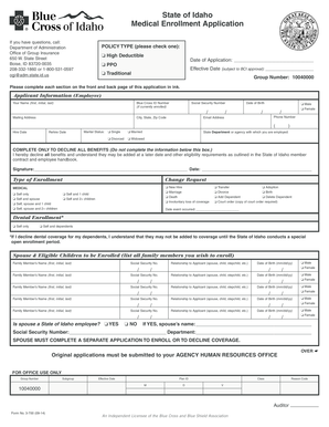 Idaho Medical Enrollment Application