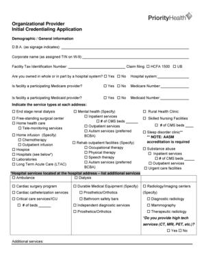 Healthcare Provider Initial Credentialing Application